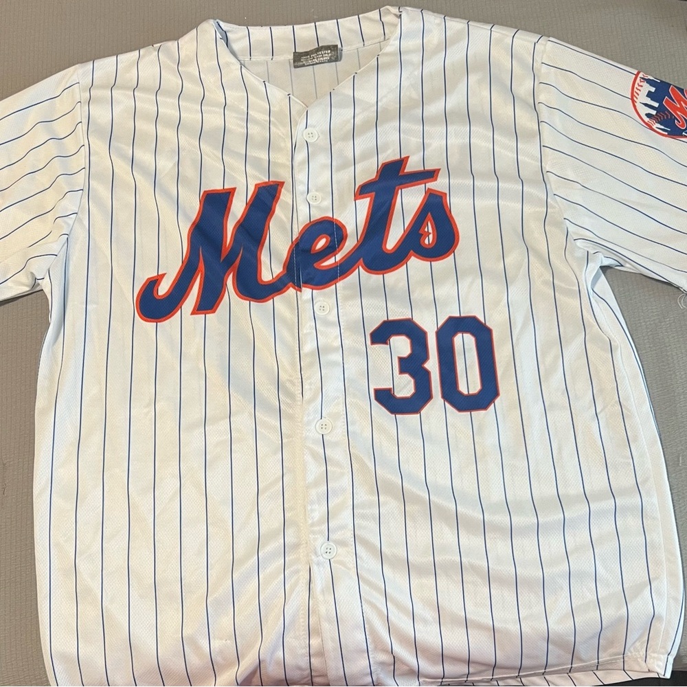 Majestic White and Blue Pinstripe Jersey Mets